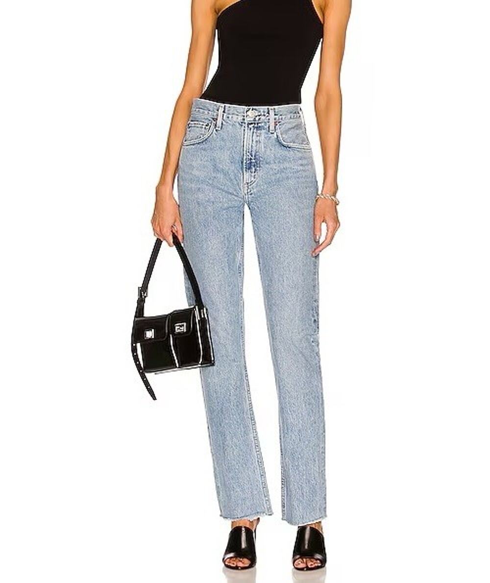Agolde Light Blue Denim High Rise Straight Leg Raw Hem Cherie Jeans 29 $188